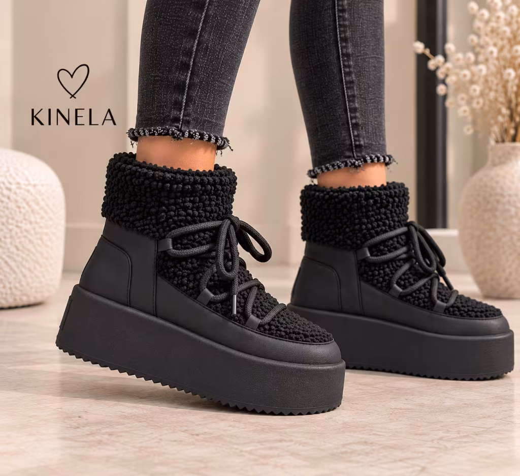 Nova teddy platform bokacsizma – fekete