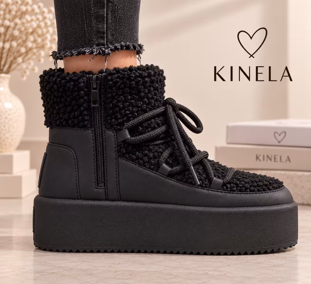 Nova teddy platform bokacsizma – fekete