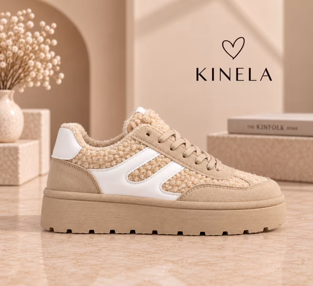 Elodie teddy platform sneaker – bézs
