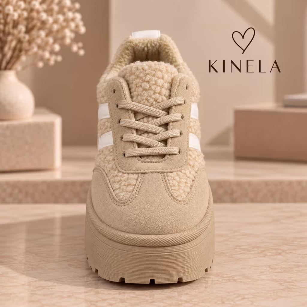 Elodie teddy platform sneaker – bézs